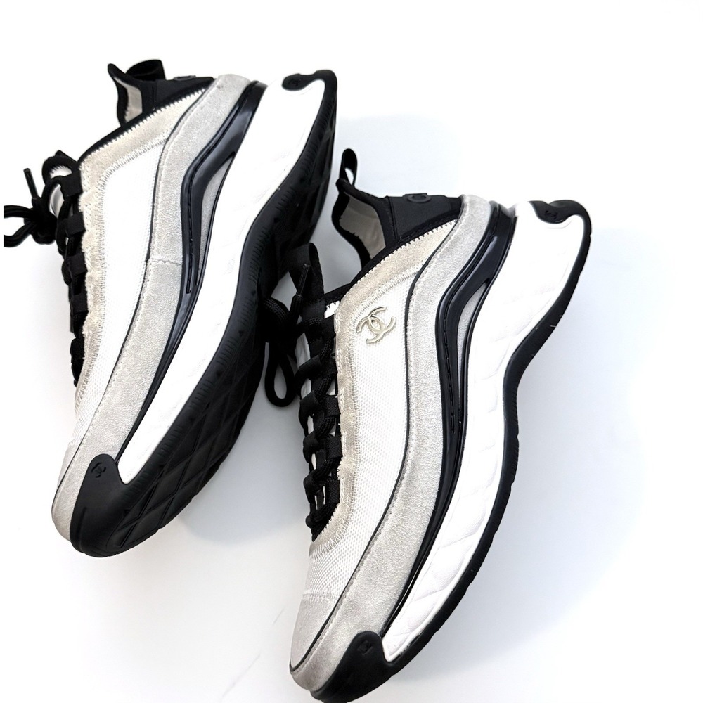 Chanel Velvet Calfskin & Mixed Fibers Woman's Trainer Sneaker Size US 7